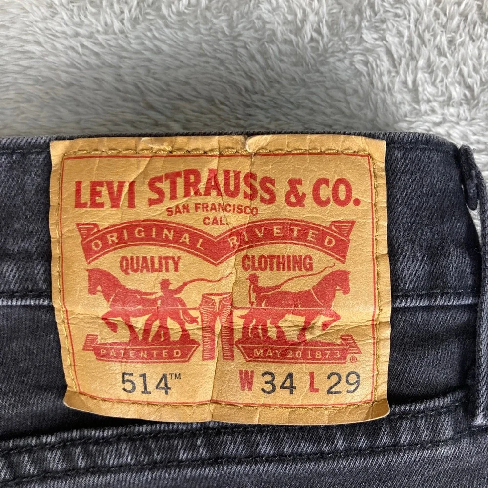 Levis 514 Straight‎ Fit Jeans Mens 34x29 (34x28) Faded Black Denim Pants